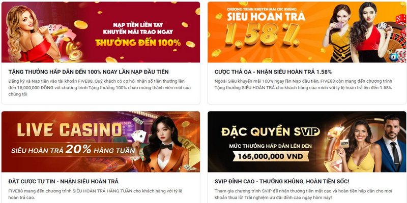 Nhà cái FIVE88 – Thương hiệu cá cược đẳng cấp thế giới 4 Ngập tràn sự kiện khuyến mãi hấp dẫn có tại trang cá cược
